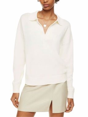 Aritzia Wilfred Clara Polo Sweater Cream Merino Wool Cotton Blend Sz S
